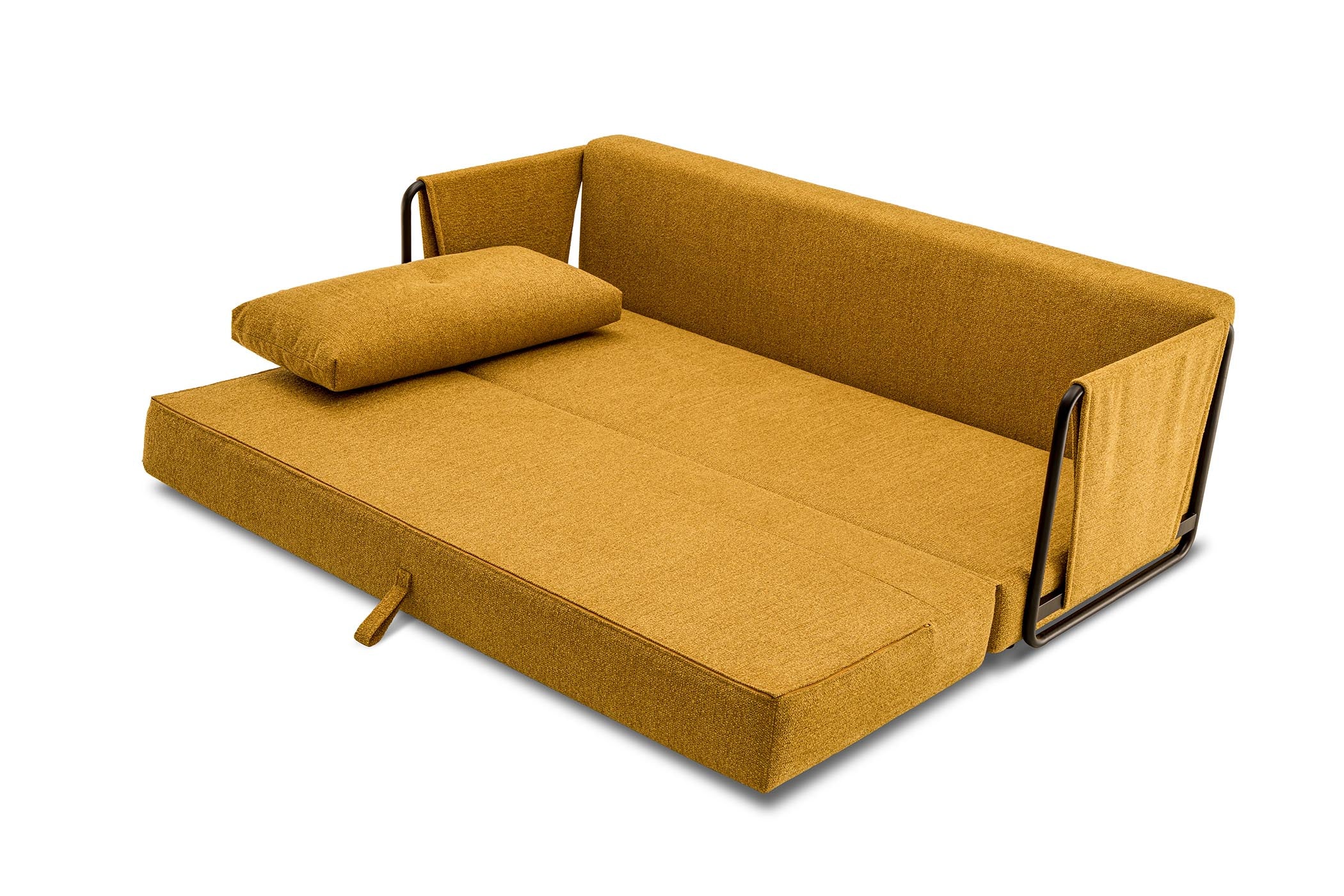 sofa bed in bed mode- side view on white background