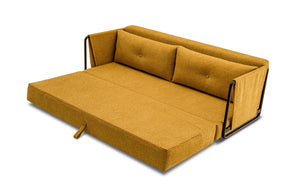 sofa bed in bed mode- side view on white background