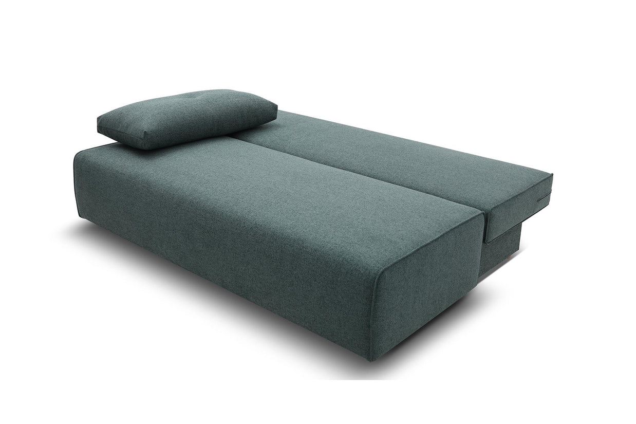 sofa bed in bed mode- side view on white background