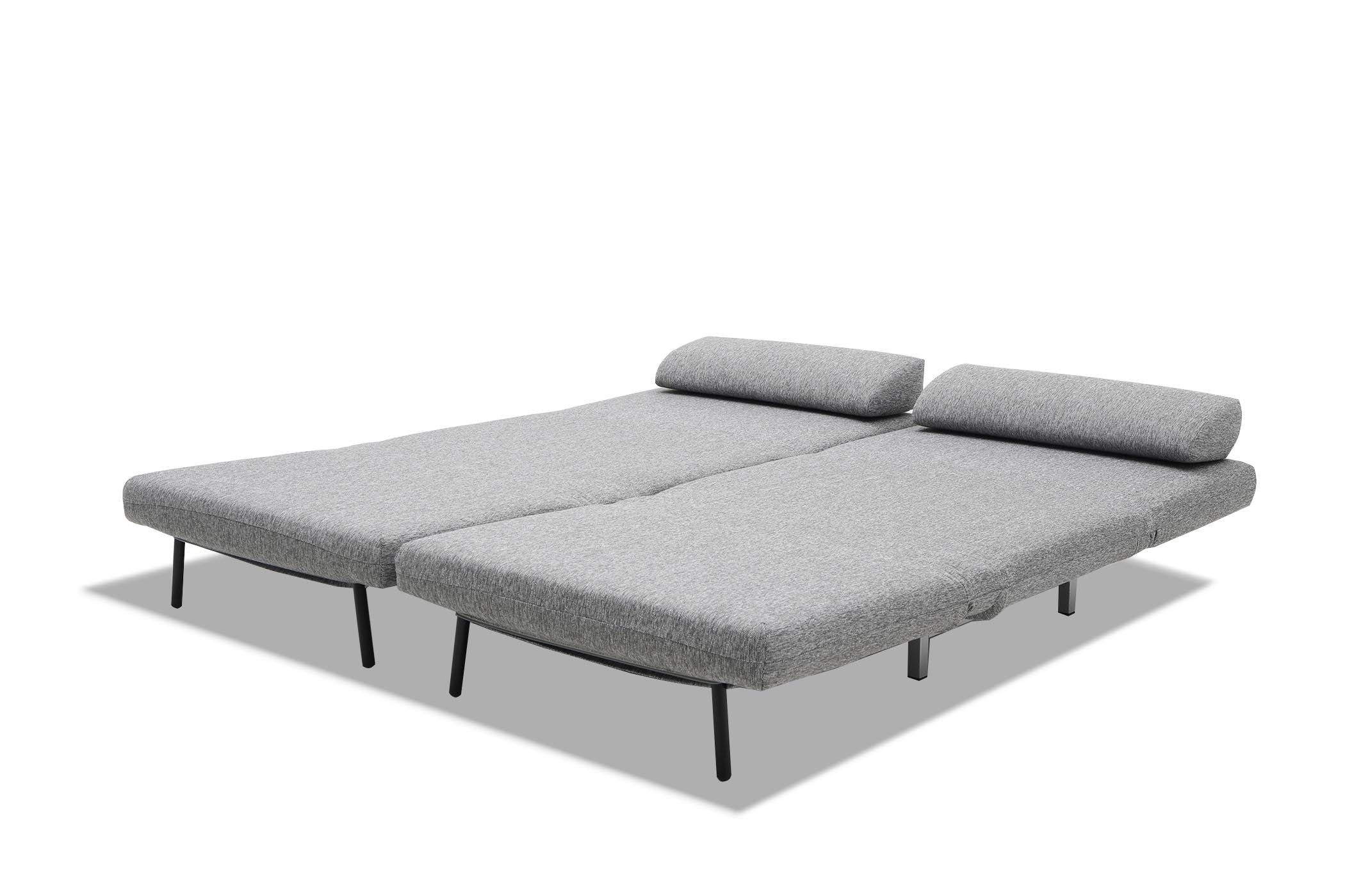 sofa bed in bed mode- side view on white background