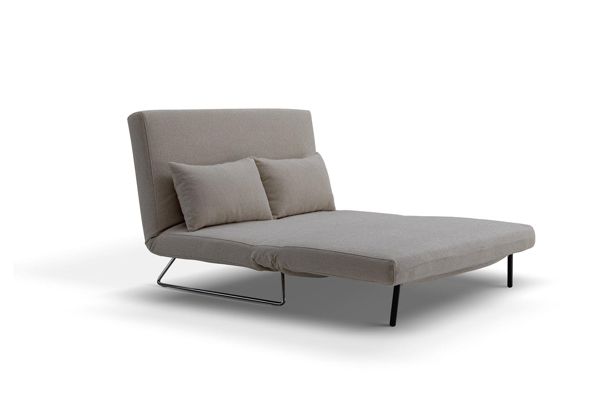 sofa bed in lounge mode- side view on white background