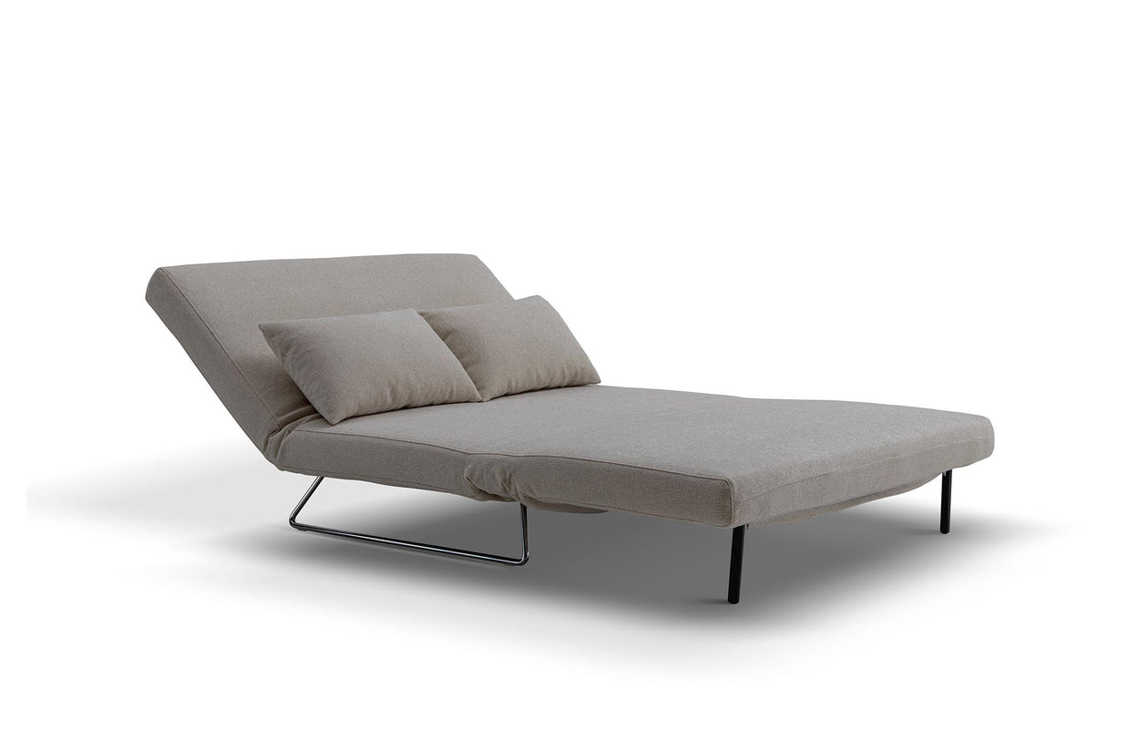 sofa bed in lounge mode- side view on white background