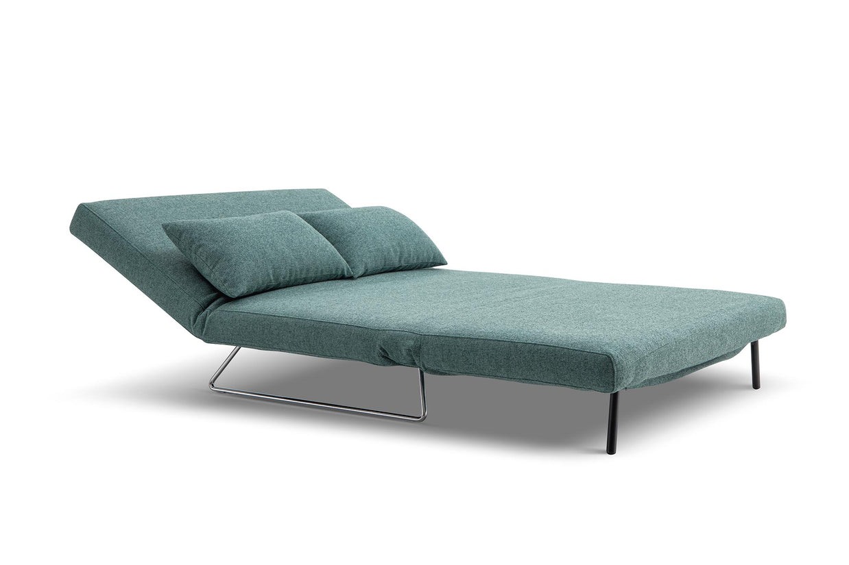 sofa bed in lounge mode- side view on white background