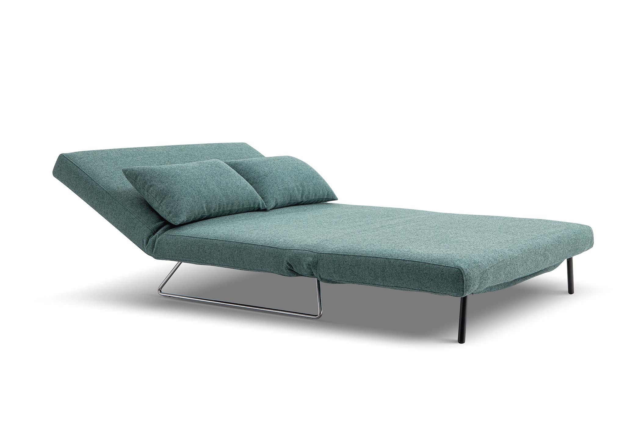 sofa bed in lounge mode- side view on white background