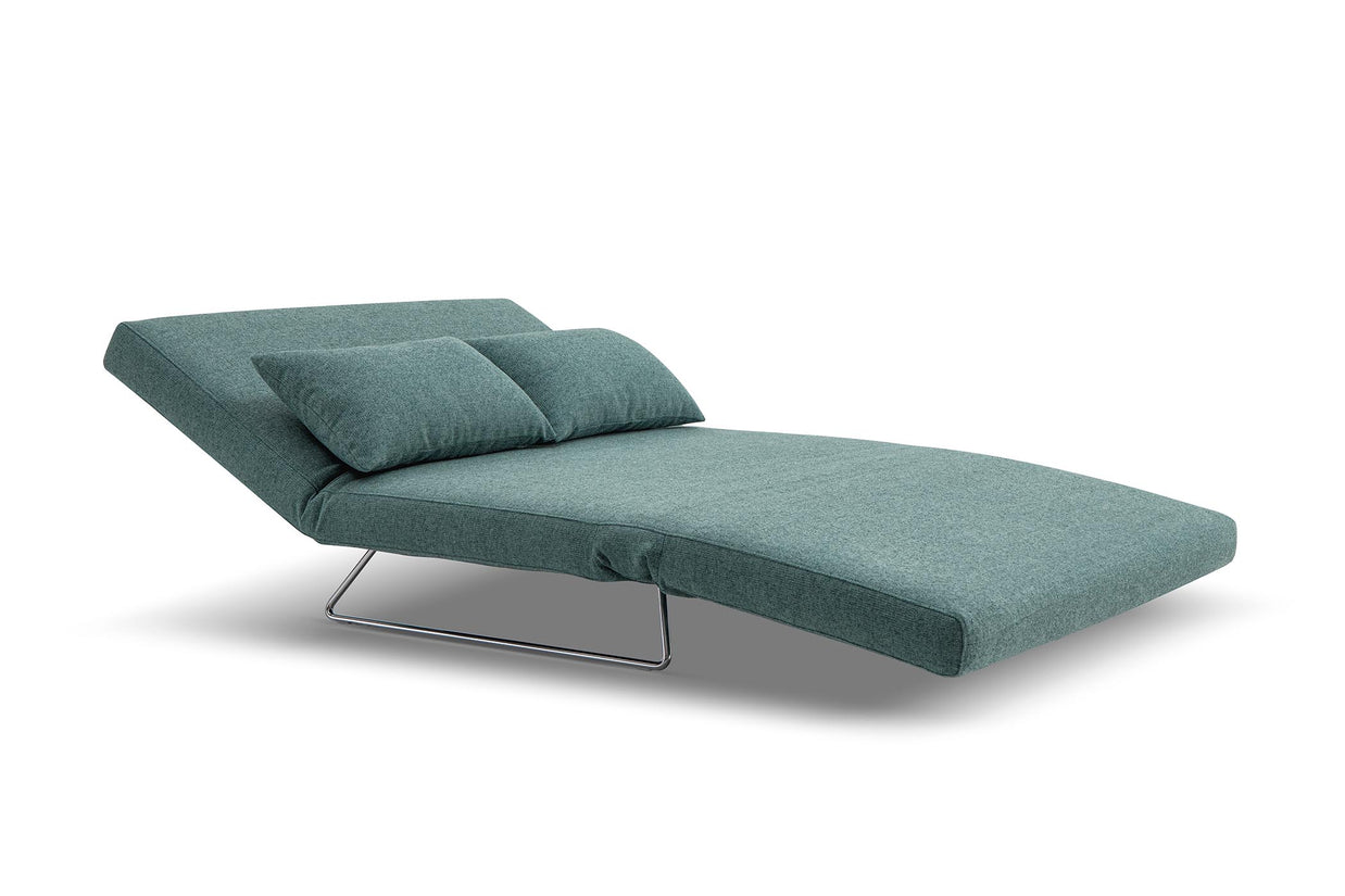 sofa bed in lounge mode- side view on white background