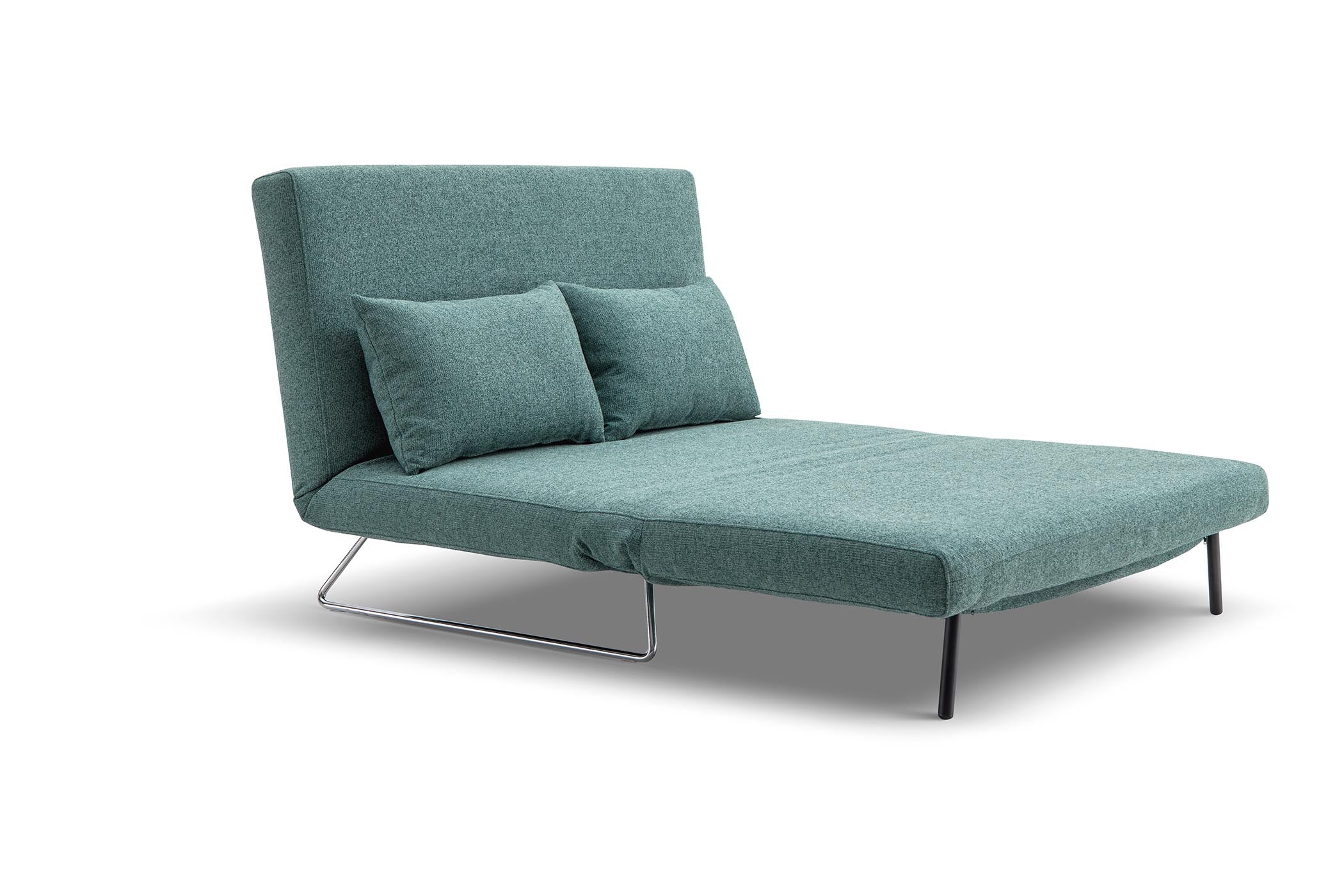 sofa bed in lounge mode- side view on white background