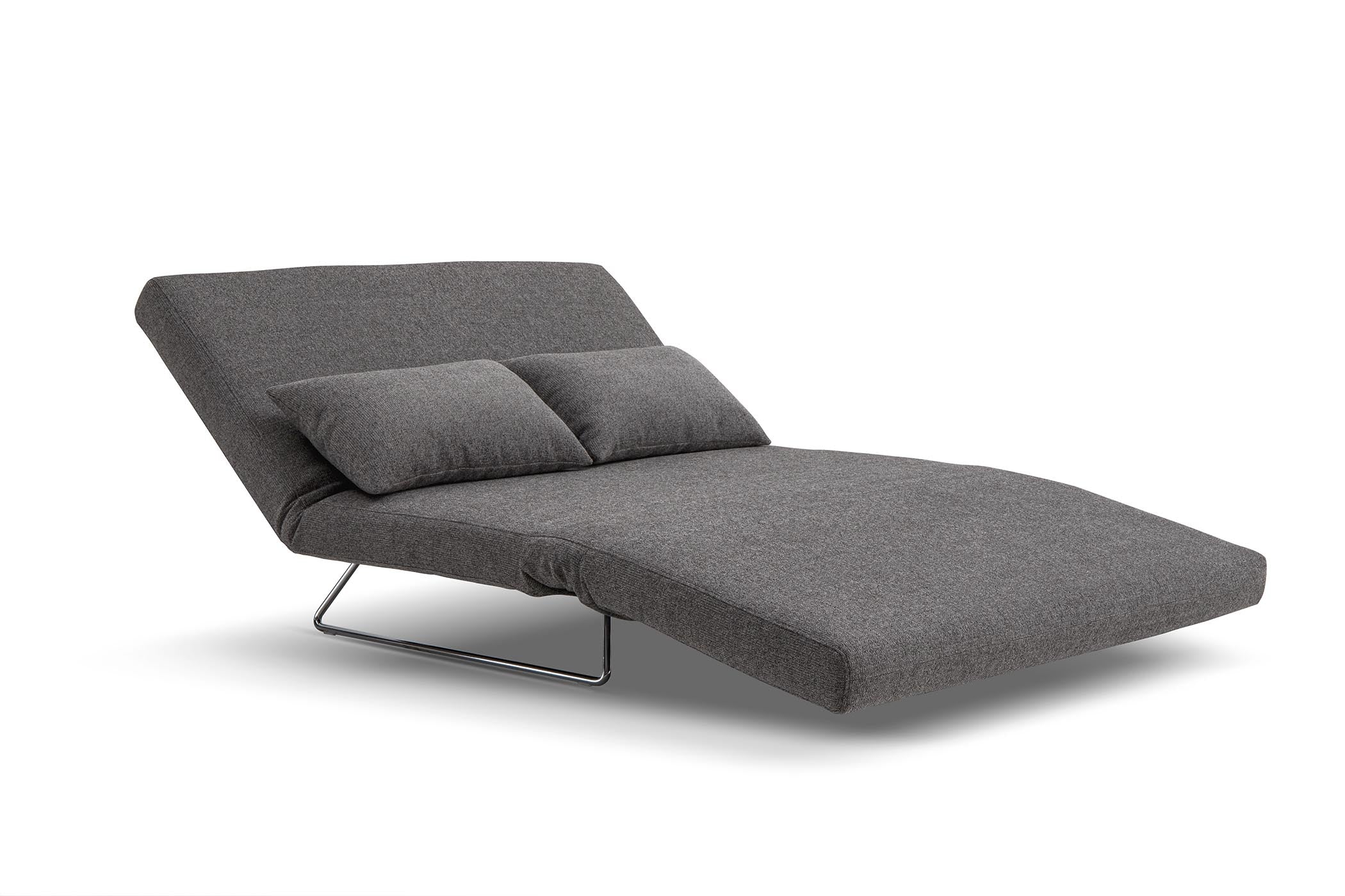 sofa bed in lounge mode- side view on white background