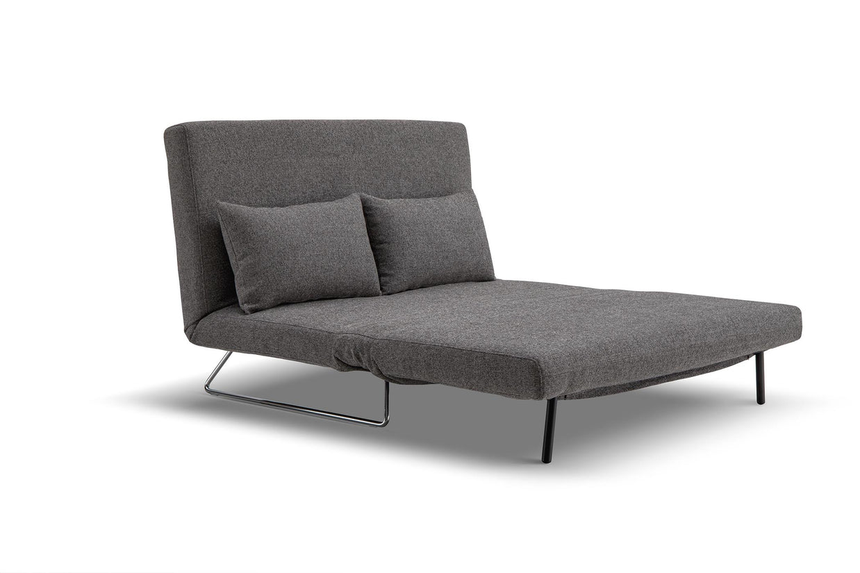 sofa bed in lounge mode- side view on white background