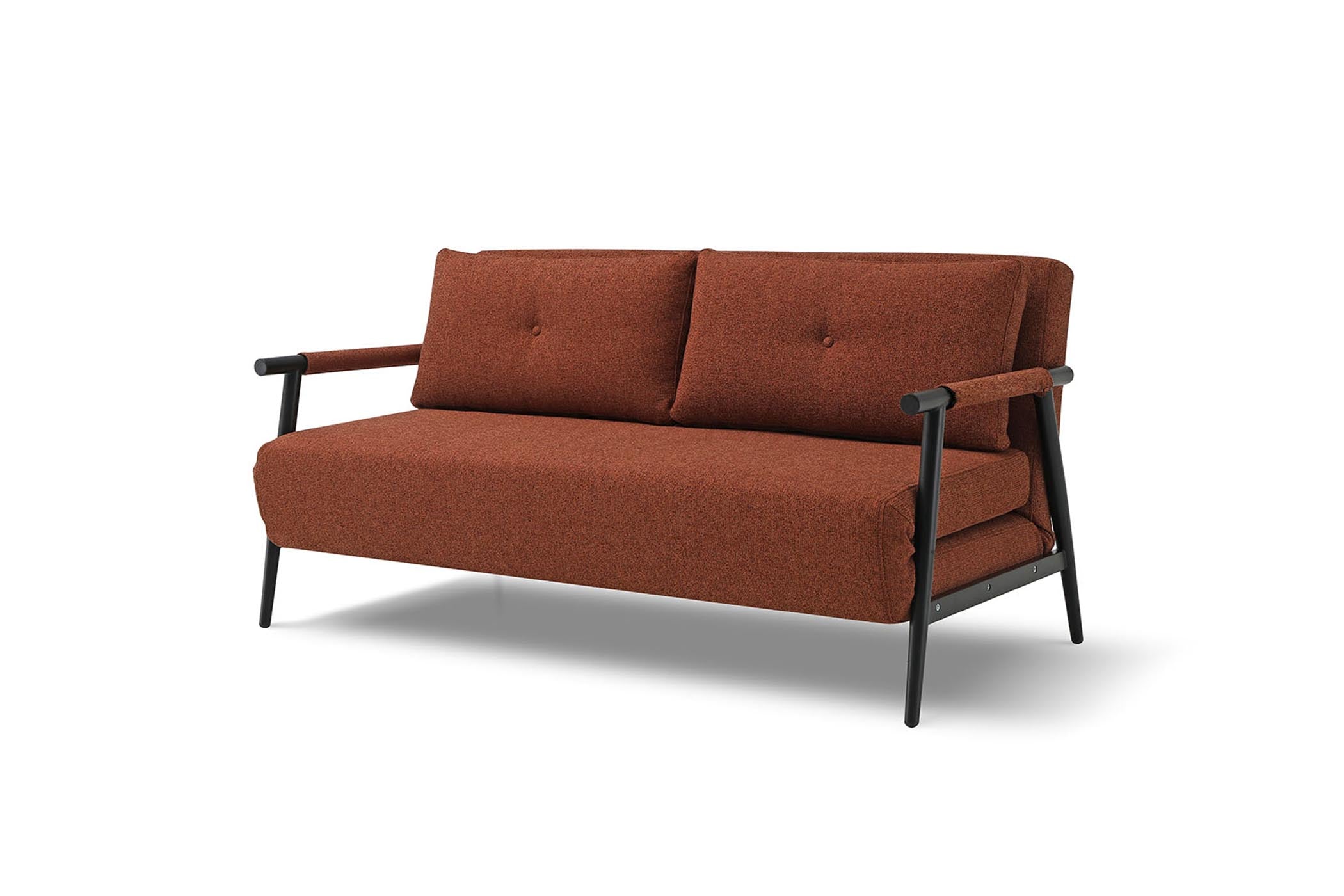 three-seater sofa bed - oblique side view on white background