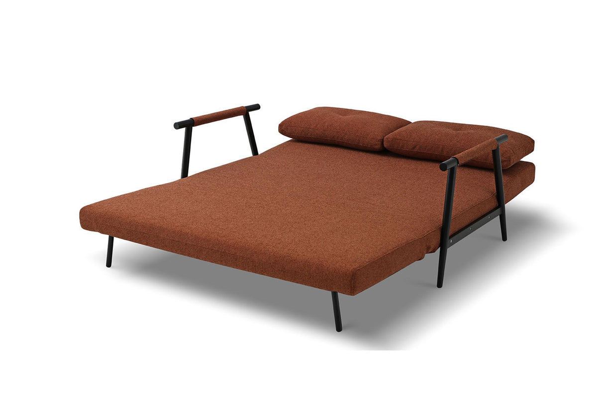 three-seater sofa bed converted to Bed_side view on white background