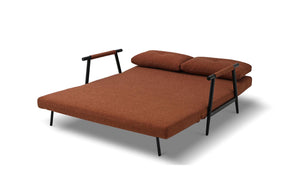 three-seater sofa bed converted to Bed_side view on white background