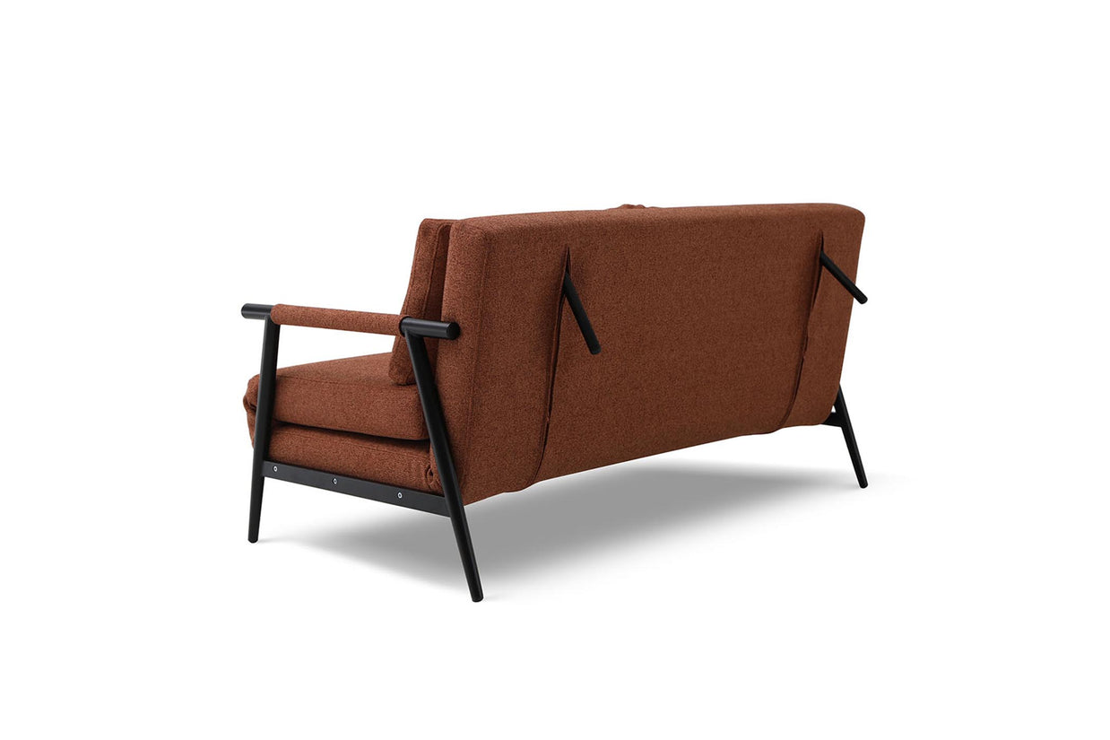 three-seater sofa bed with open leg- side view on white background