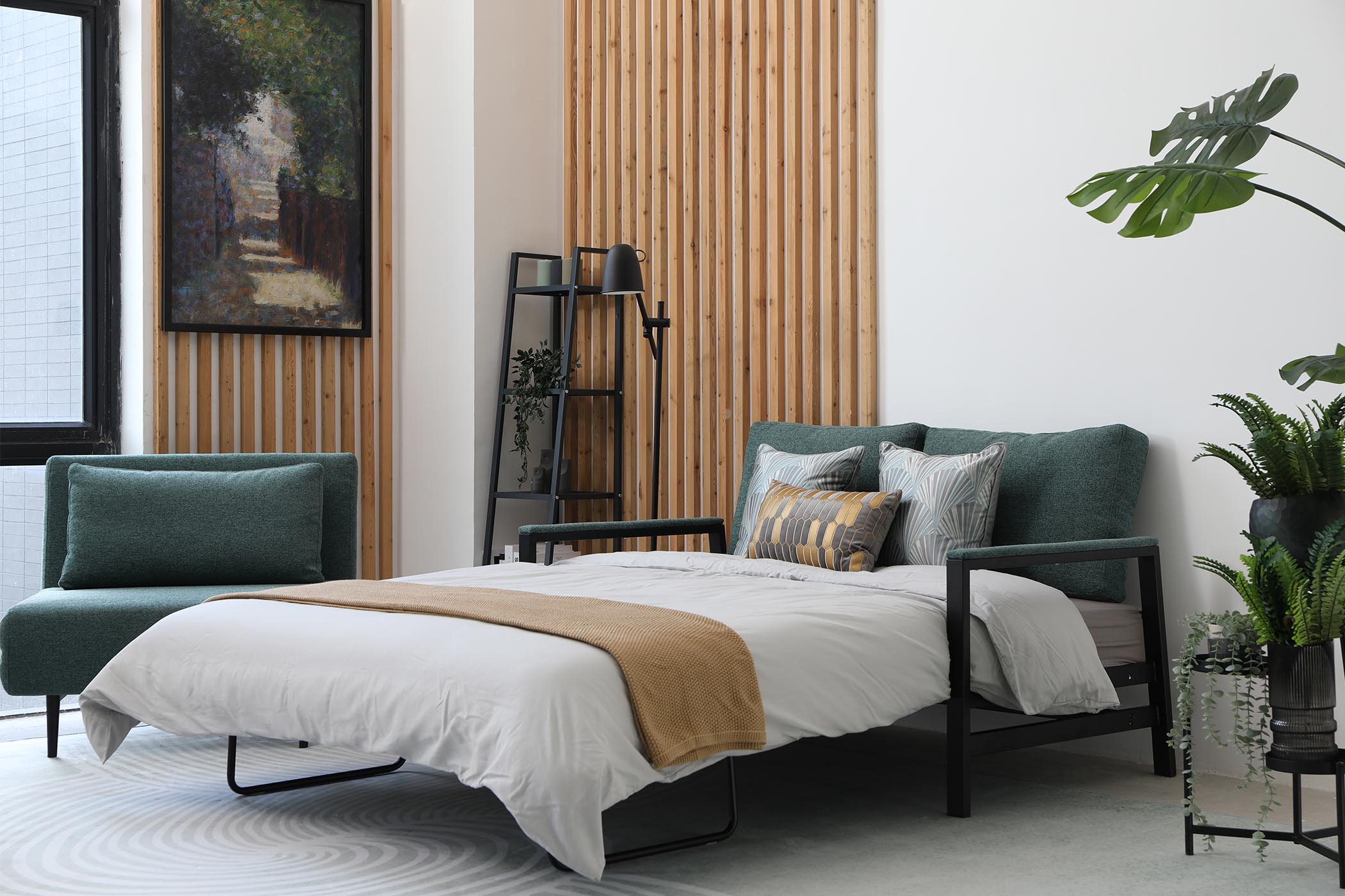 sofa bed in bed mode display scene in the living room