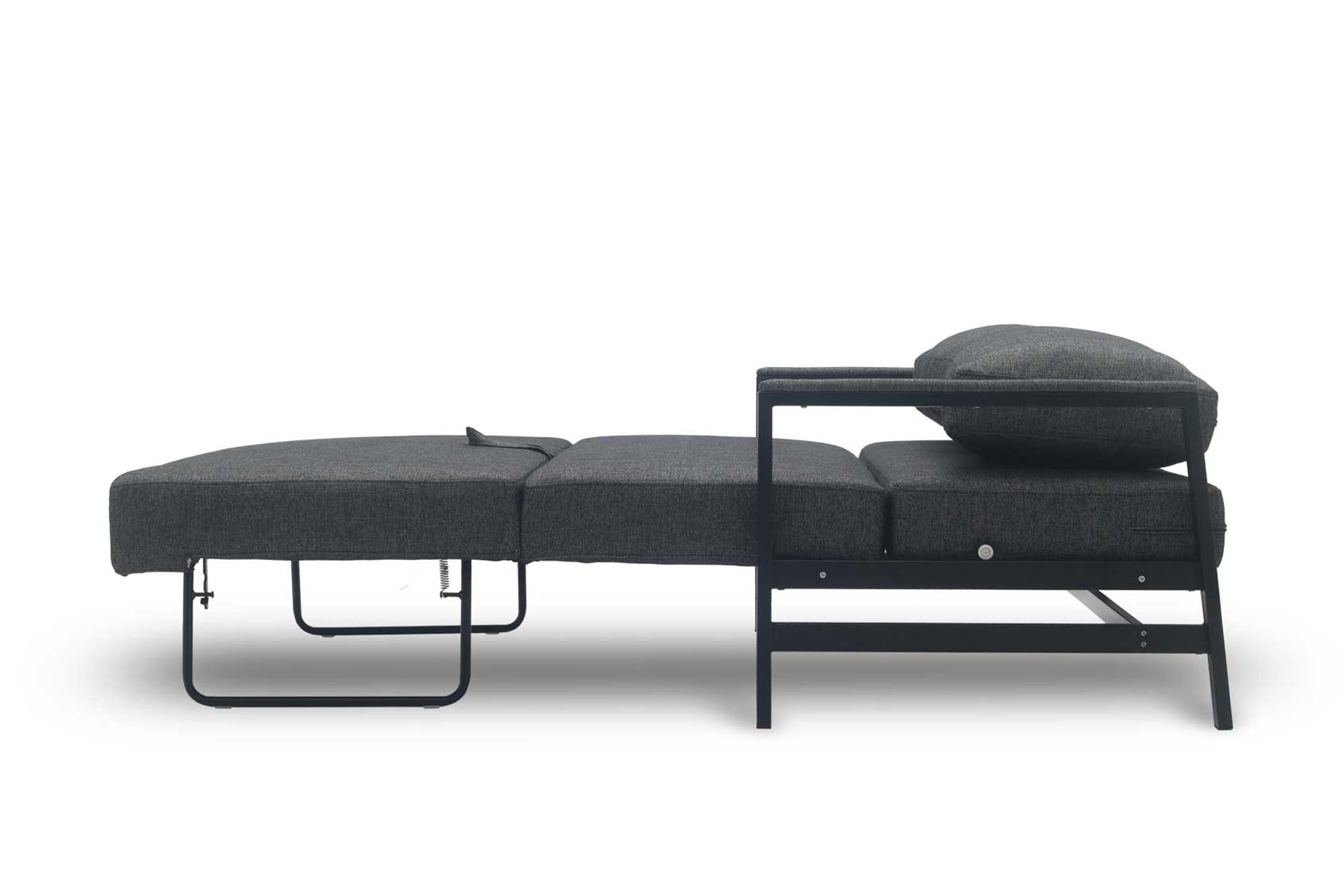 sofa bed in bed mode- side view on white background