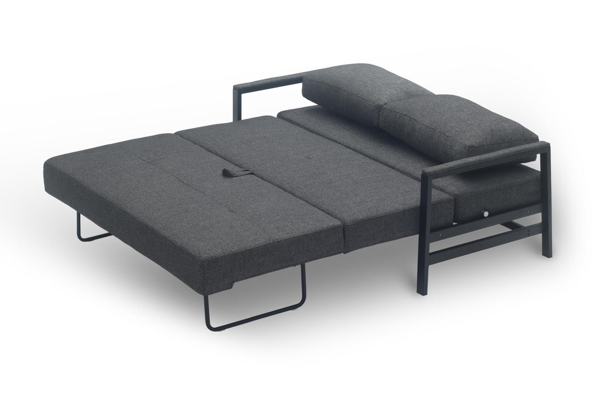 sofa bed in bed mode- side view on white background