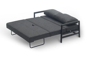 sofa bed in bed mode- side view on white background